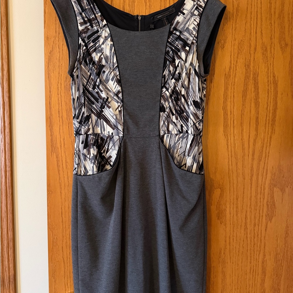BCBGMaxAzria Gray and Black Patterned Mini Dress